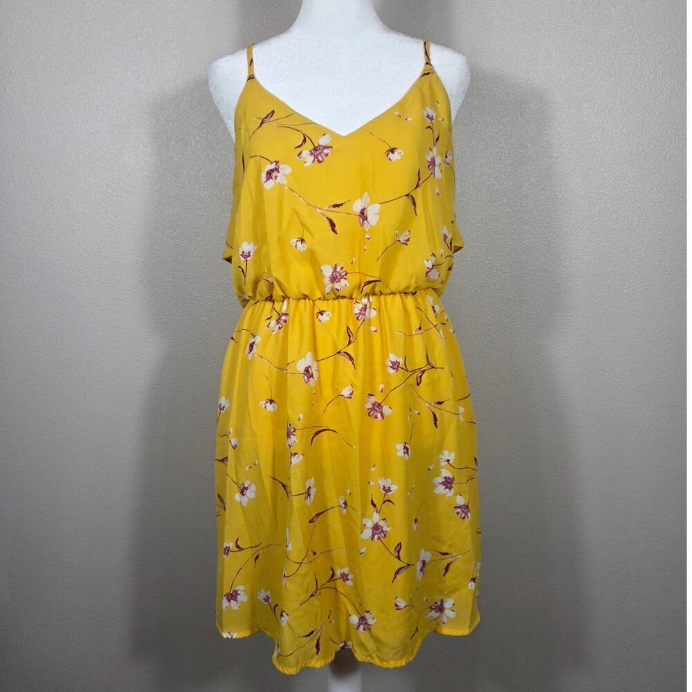 Lush Floral Yellow Spaghetti Strap Ruffle Fairy Mini Dress Size Medium